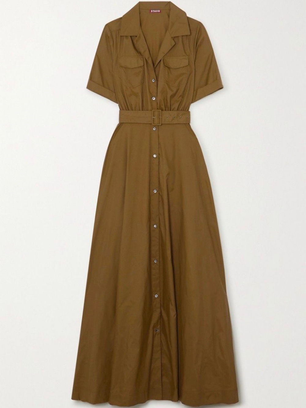 STAUD Olive Brown Shirt Maxi Dress